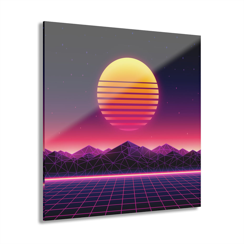 Retro Futuristic Neon Sunset Acrylic Print (French Cleat Hanging)