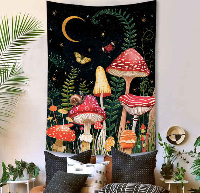 Mushroom Trip Celestial Night Tapestry