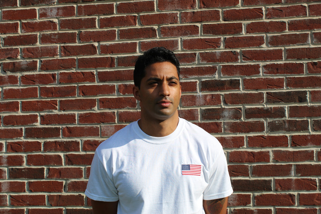 American Flag Short Sleeve T-Shirt Embroidered on American Apparel