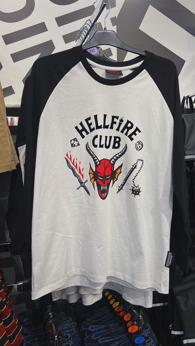 Fort Runwoodie Hellfire Club Stranger Things 3/4 Sleeve T-Shirt Large / White / Unisex