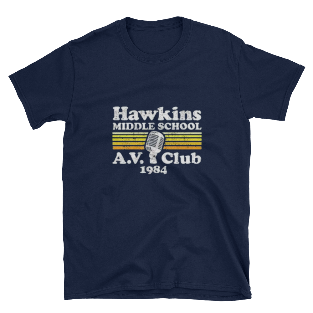 Stranger Things Hawkins AV Club T-Shirt by Runwoodie